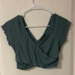 SHEIN Ribbed Wrap Crop Top - Teal